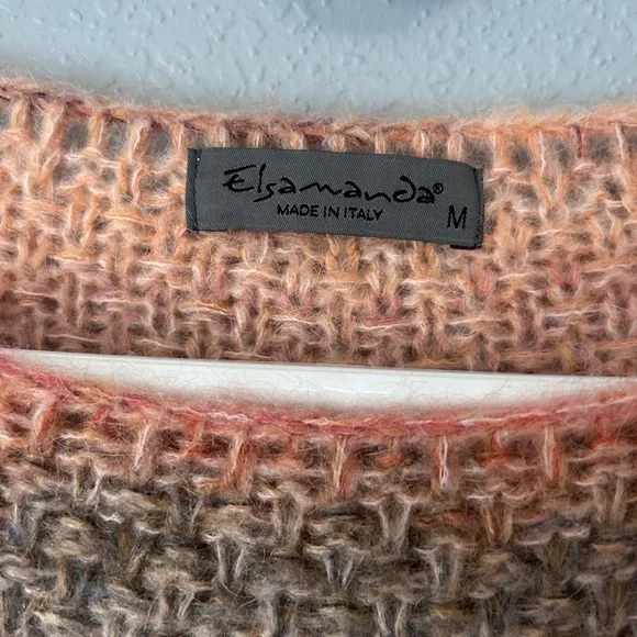 Elsamanda Sweater Peach Striped Pullover Size Large Alpaca Wool Mohair Italy - Picture 4 of 9